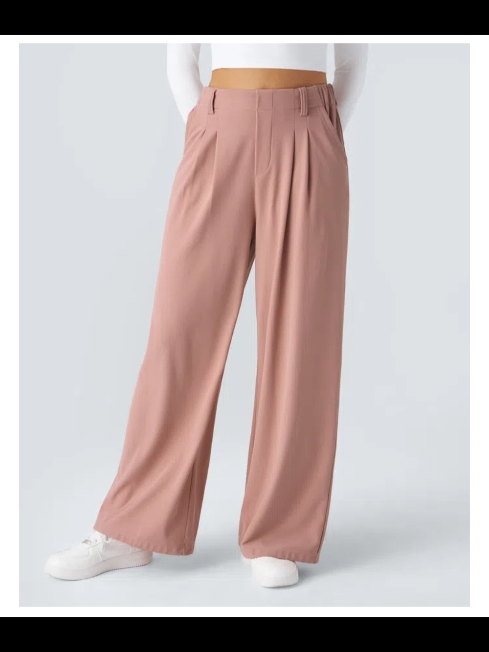 Halara Flex High Waisted Pocket Wide Leg Waffle Work Pants Rose tan L